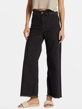 Billabong Free Fall Wide Leg Jeans NWT Black Raw Hem High Rise 31